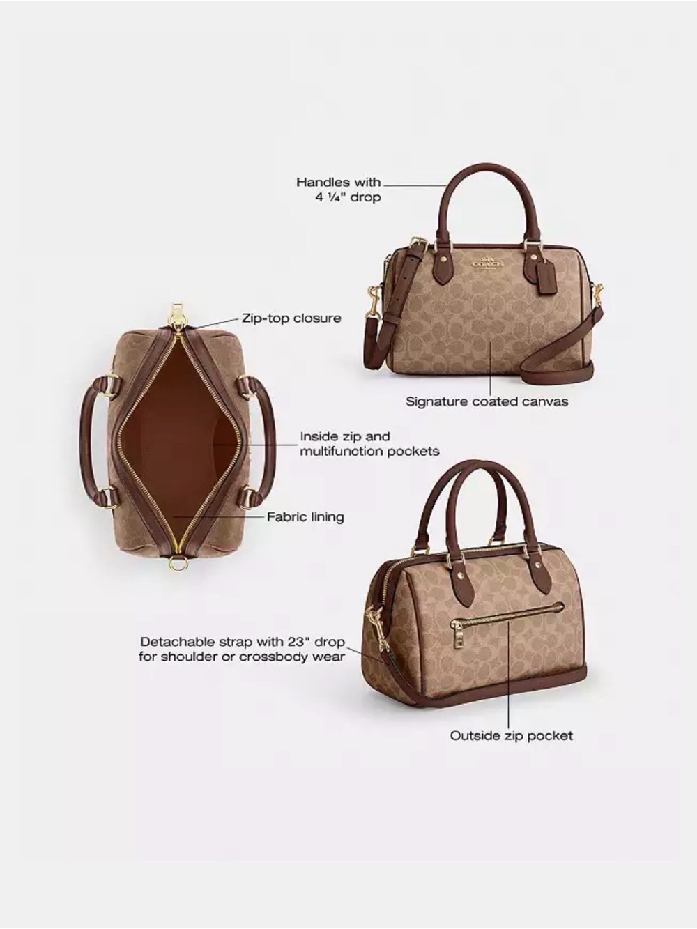 Coach Brown Signature Rowan Satchel Bag with Matching Wallet - Picture 11 of 12